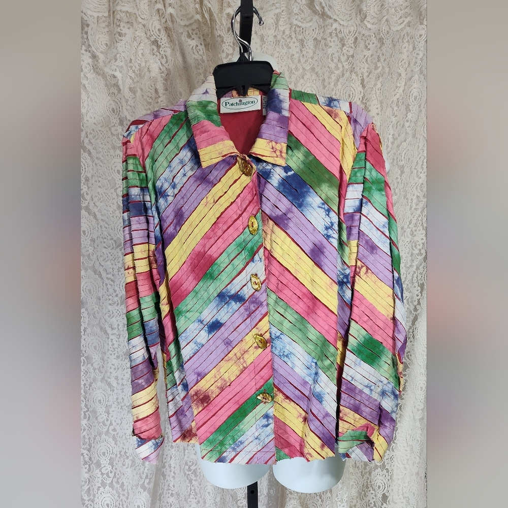 Patchington Pink and Green Notched Collar Button Down Shirt NWOT